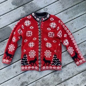 Vintage Norwegian Wool Cardigan | Hand Knot Nordic Zip Up Wool Sweater, M/L